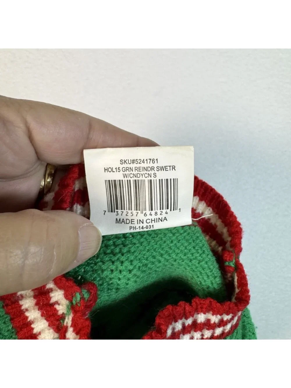 Pet Holiday Green Reindeer Dog Sweater With Candy Cane Embroidery Small